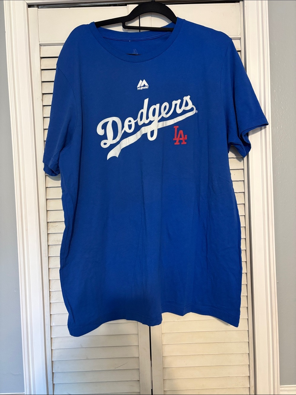 Majestic Dodgers T‑Shirt in Royal Blue with White and Red Logo